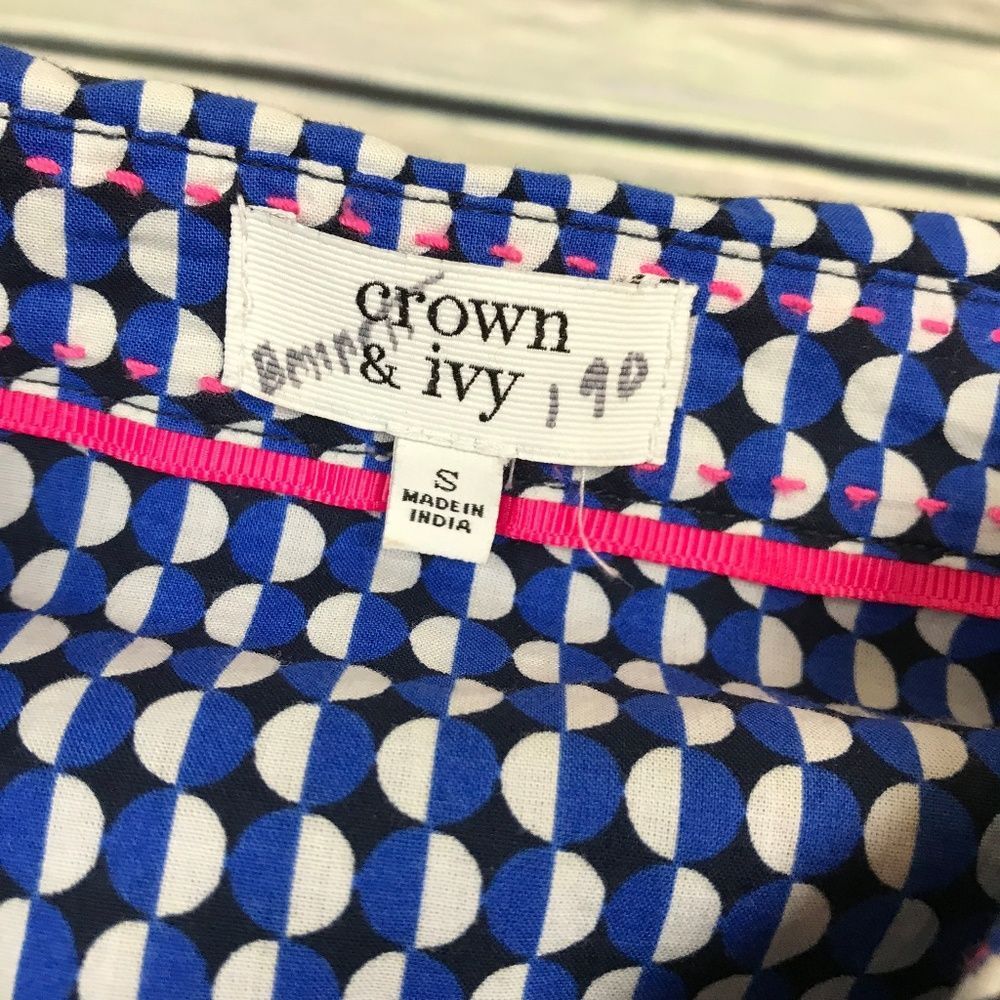 Crown & Ivy Button Down Circle Print Shirt Longsleeve Blue Geometric Work Office - Picture 3 of 4